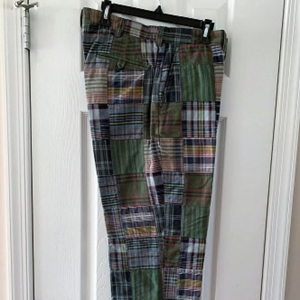 Ralph Lauren Flat Front Button Fly Madras/Patchwork Pants